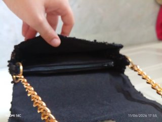 Bolso Fiesta Mini Tweed Negro Cadena Dorada