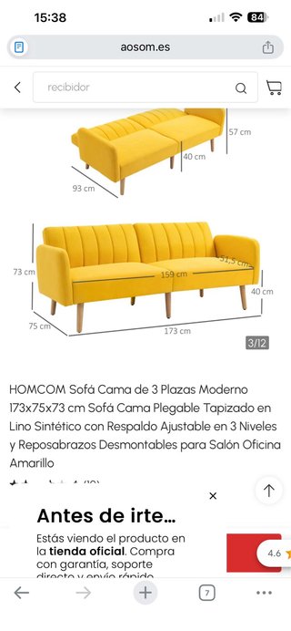 Sofá cama amarillo en buen condicion