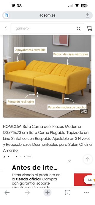 Sofá cama amarillo en buen condicion
