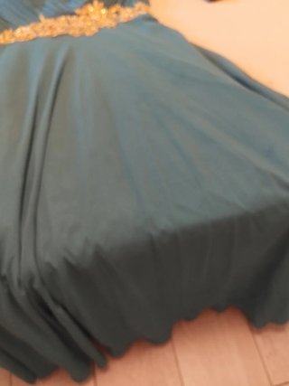 Vestido largo fiesta mujer dorado y verde azulado