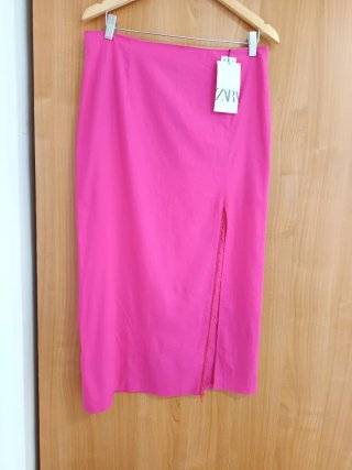 Falda Zara Lino Rosa Talla L
