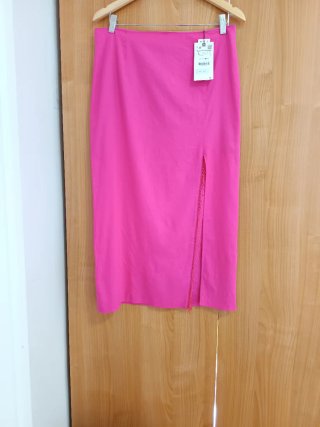 Falda Zara Lino Rosa Talla L