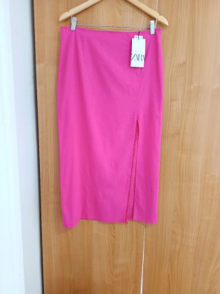 Falda Zara Lino Rosa Talla L
