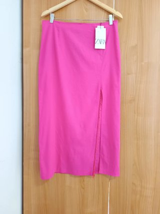 Falda Zara Lino Rosa Talla L