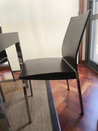 Mesa Comedor Cristal y 6 Sillas Madera Oscura