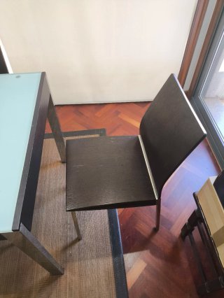 Mesa Comedor Cristal y 6 Sillas Madera Oscura