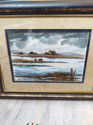 Acuarela paisaje marino con barcos