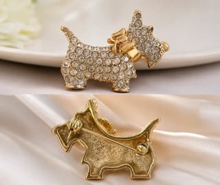 Broche Vintage Perro Terrier Dorado Brillante