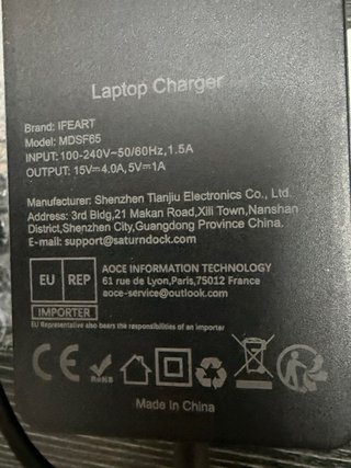 Cargador 65W IFEART MDSF65 para Surface