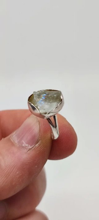 Anillo Plata Aguamarina Cruda Arcoíris