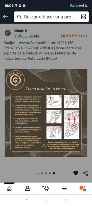 Visera de moto plateada