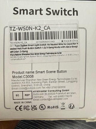 Interruptor Inteligente Zigbee Tuya 2 Canales