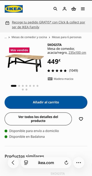 Mesa Comedor IKEASKOGSTA Madera Maciza (sillas no)