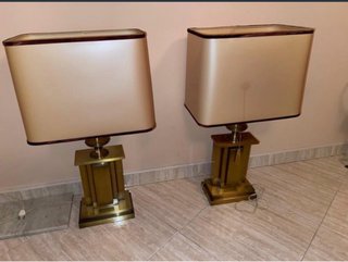 Lámparas de bronce doradas y beige