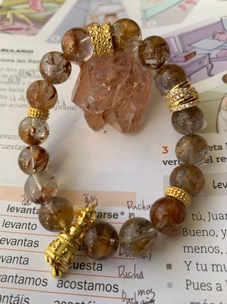Pulsera de Cuarzo Lodolita Natural 10mm / Fantasma