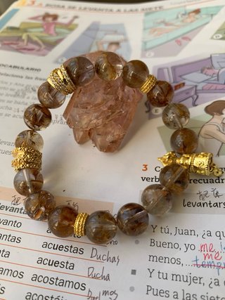 Pulsera de Cuarzo Lodolita Natural 10mm / Fantasma