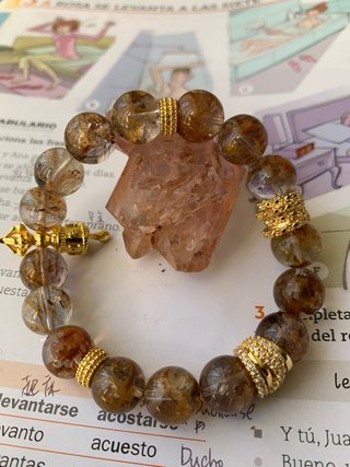 Pulsera de Cuarzo Lodolita Natural 10mm / Fantasma