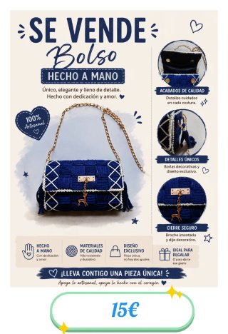 Bolso Azul Hecho a Mano con Detalle Blanco