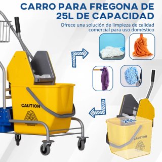 Carro de limpieza con cubos de fregona