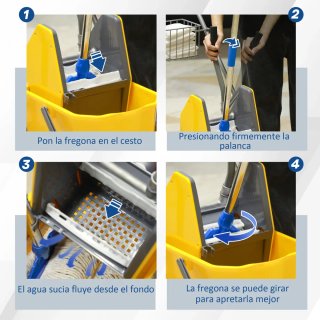 Carro de limpieza con cubos de fregona