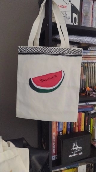Borsa in tela dipinta a mano