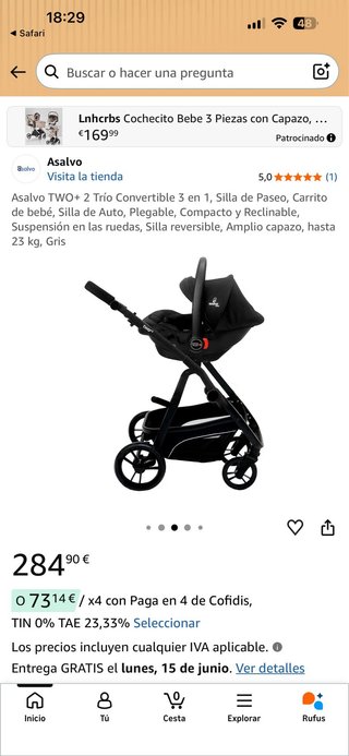 Cochecito Bebe Asalvo TWO+2 Trío Convertible 3en1