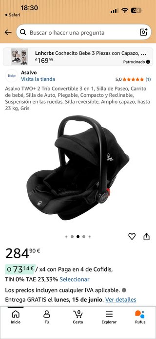 Cochecito Bebe Asalvo TWO+2 Trío Convertible 3en1