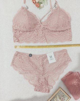 Conjunto Lencería Encaje Rosa Talla L