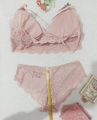 Conjunto Lencería Encaje Rosa Talla L
