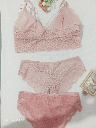 Conjunto Lencería Encaje Rosa Talla L