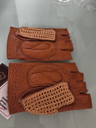 Guantes de cuero y lana beige/marrón