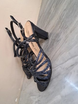 Sandali Valconfort blu glitter tacco cm. 8