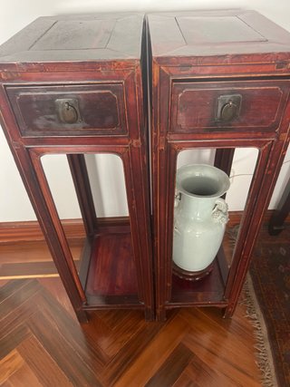 Pareja Mesas Te Chinas Antiguas Madera