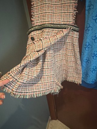 Vestido tweed multicolor con flecos