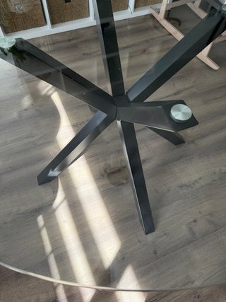 Mesa redonda cristal 114 cm patas negras de metal
