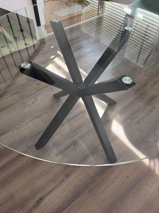 Mesa redonda cristal 114 cm patas negras de metal