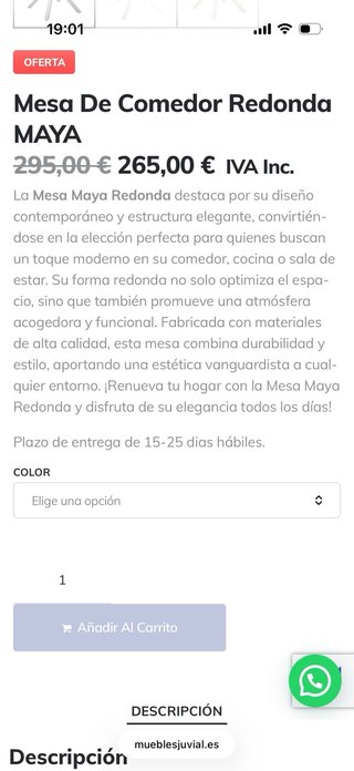 Mesa redonda cristal 114 cm patas negras de metal