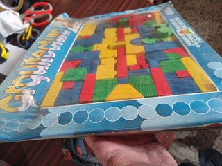 Antiguo juego arquitectura piezas madera años 80
