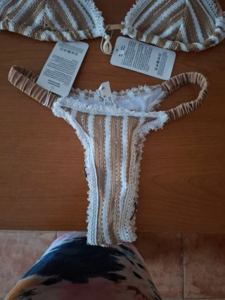 Bikini Talla S Rayas Marrón y Blanco