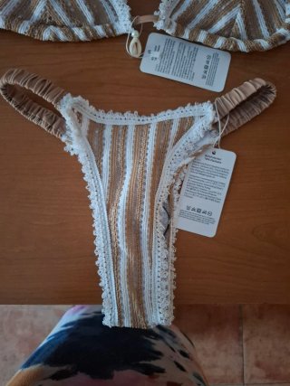 Bikini Talla S Rayas Marrón y Blanco