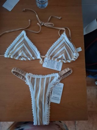 Bikini Talla S Rayas Marrón y Blanco