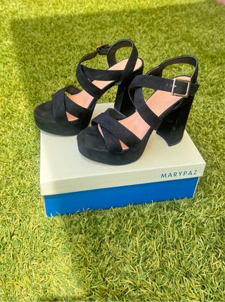 Sandalias Negras Plataforma Multitiras Ante Luxe