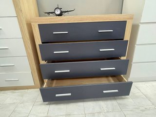 Cómoda 4 cajones madera y gris