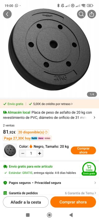 Discos de peso asfalto 20 kg PVC