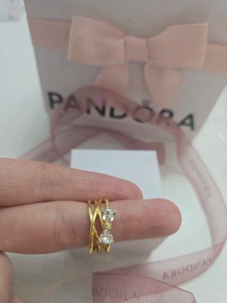 Anillo Pandora Lazo Dorado y Circonitas