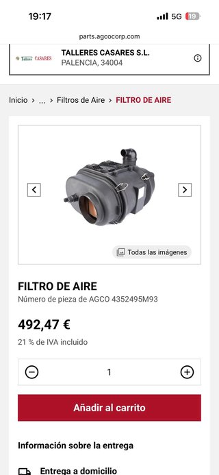 Filtro Aire Massey Ferguson Valtra