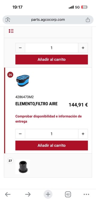Filtro Aire Massey Ferguson Valtra