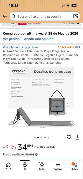 Set 2 Esterillas Plegables Playa tectake