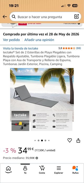 Set 2 Esterillas Plegables Playa tectake