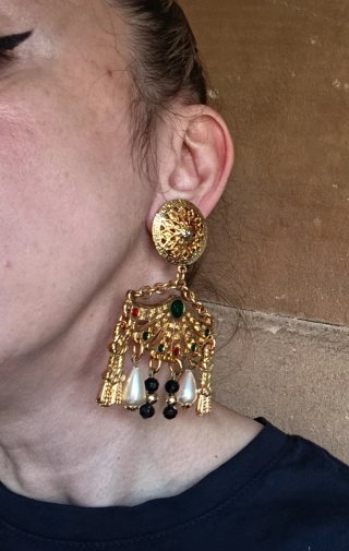 Pendientes clips vintage largos dorados
